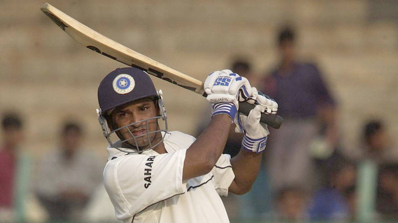 Jacob Martin drives the ball square, Board President's XI v England XI, Hyderabad, November 21, 2001 