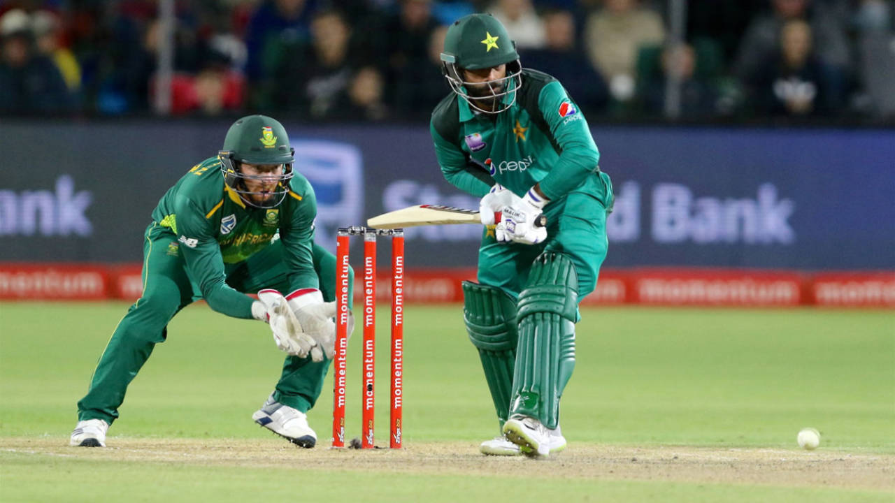 Mohammad Hafeez watches closely as he gets onto the front foot, South Africa v Pakistan, 1st ODI, Port Elizabeth