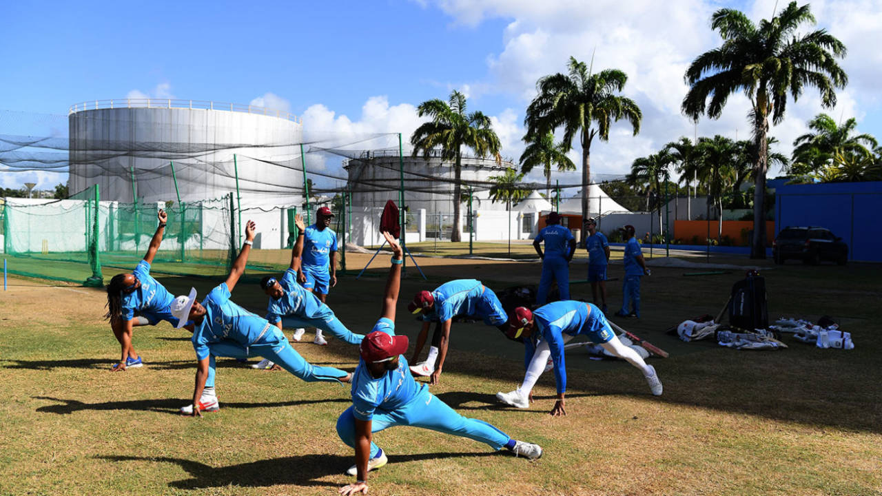West Indies warm up during training, Barbados, January 20, 2019