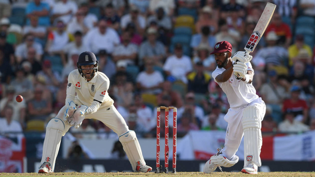 Roston Chase drives through the covers, West Indies v England, 1st Test, Barbados, 1st day, January 23,  2019