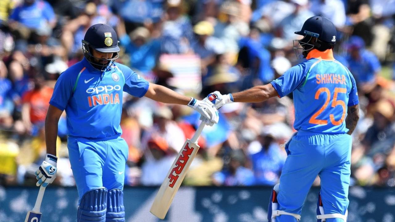 Rohit Sharma and Shikhar Dhawan hit half-centuries, adding 154 for the first wicket, New Zealand v India, 2nd ODI, Mount Maunganui, January 26, 2019