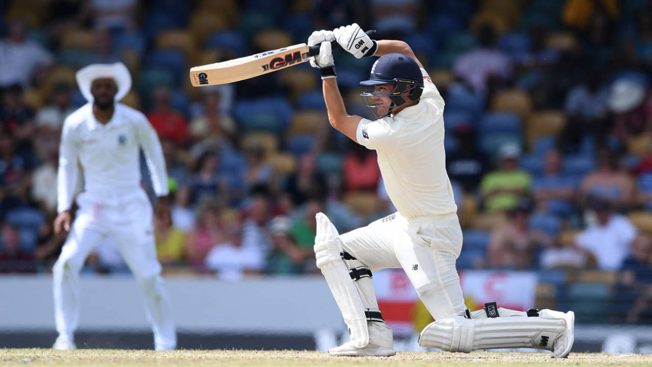 Rory Burns of England celebrates his half century, West Indies v England, 1st Test, Barbados, 4th day, January 26, 2019