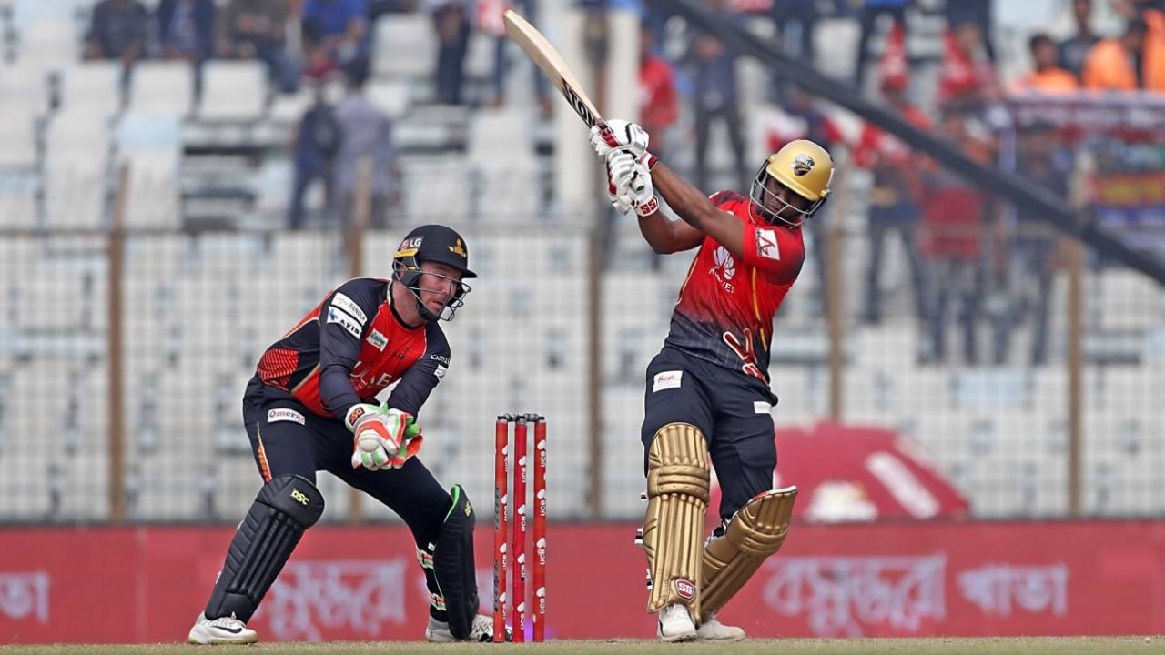 Evin Lewis hit five fours and ten sixes in his innings, Comilla Victorians v Khulna Titans, Bangladesh Premier League 2018-19, Chattogram, January 28, 2019
