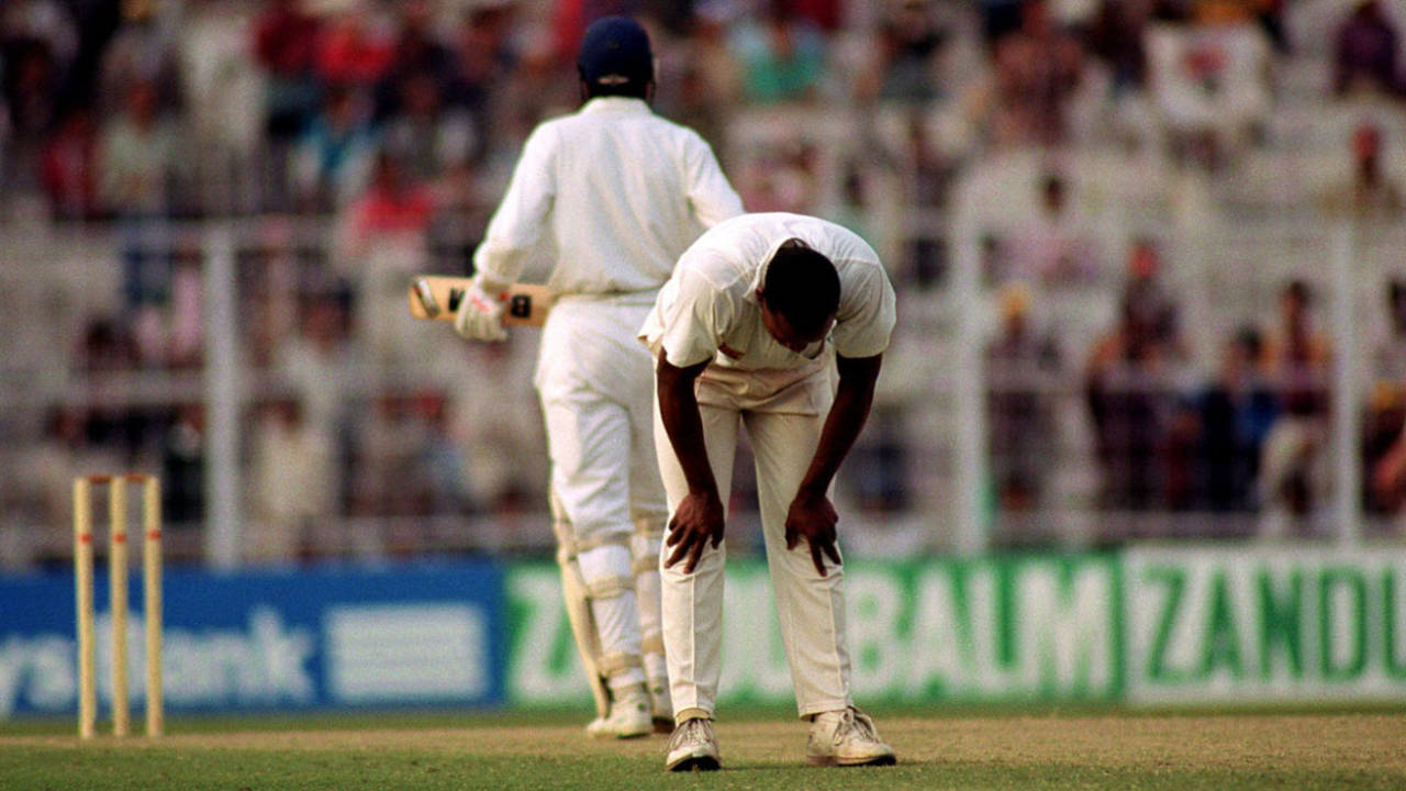 Head down for Devon Malcolm as India look set to win, India v England, 1st Test, Calcutta, February 1, 1993