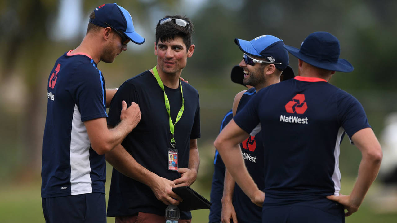 Alastair Cook says hello to former team-mates in his role as a radio commentator&nbsp;&nbsp;&bull;&nbsp;&nbsp;Getty Images