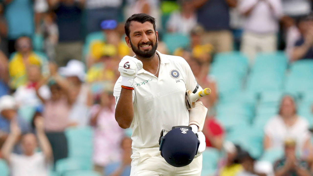 Cheteshwar Pujara celebrates his hundred, Australia v India, 4th Test, Sydney, 1st day, January 3, 2019