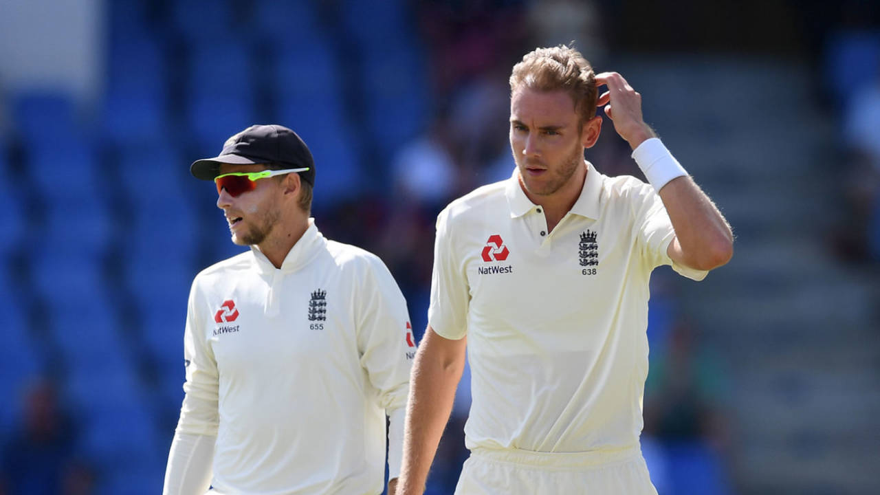 Stuart Broad had a luckless morning for England, West Indies v England, 2nd Test, second day, Antigua, February 1, 2019