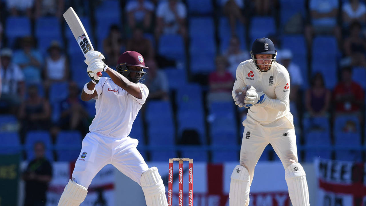 Darren Bravo cuts through the off side, West Indies v England, 2nd Test, second day, Antigua, February 1, 2019