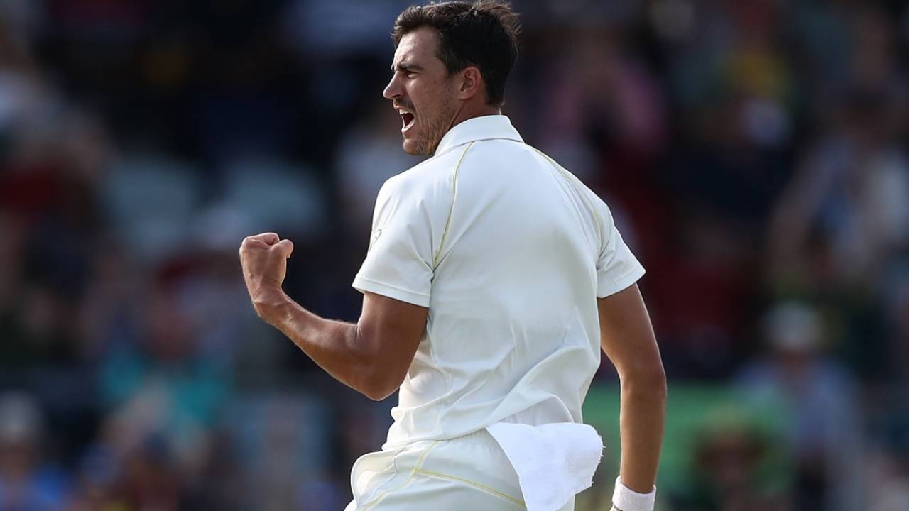 Mitchell Starc celebrates a wicket, Australia v Sri Lanka, 2nd Test, Canberra, 2nd day, February 2, 2019