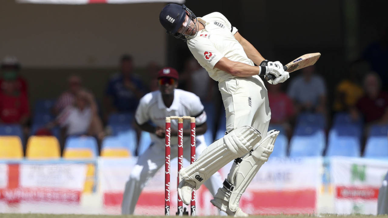 Rory Burns sways out of the firing line, West Indies v England, 2nd Test, 3rd day, Antigua, February 2, 2019