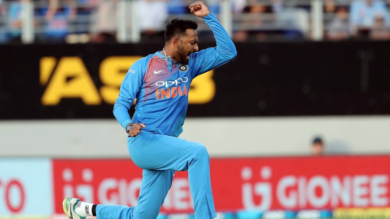 Krunal Pandya celebrates a wicket, New Zealand v India, 2nd T20I, Auckland, February 8, 2019