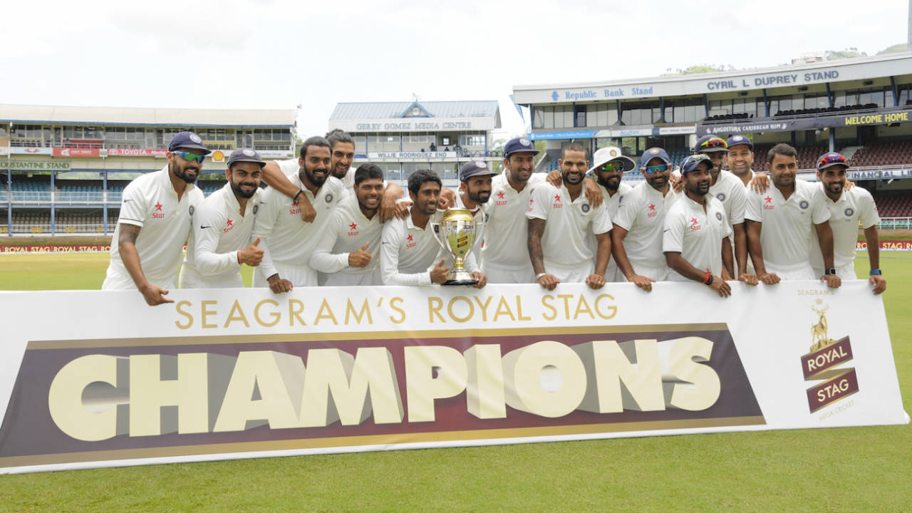 The Indian players looked a happy bunch after winning the series 2-0, West Indies v India, 4th Test, Port of Spain, 5th day, August 22, 2016