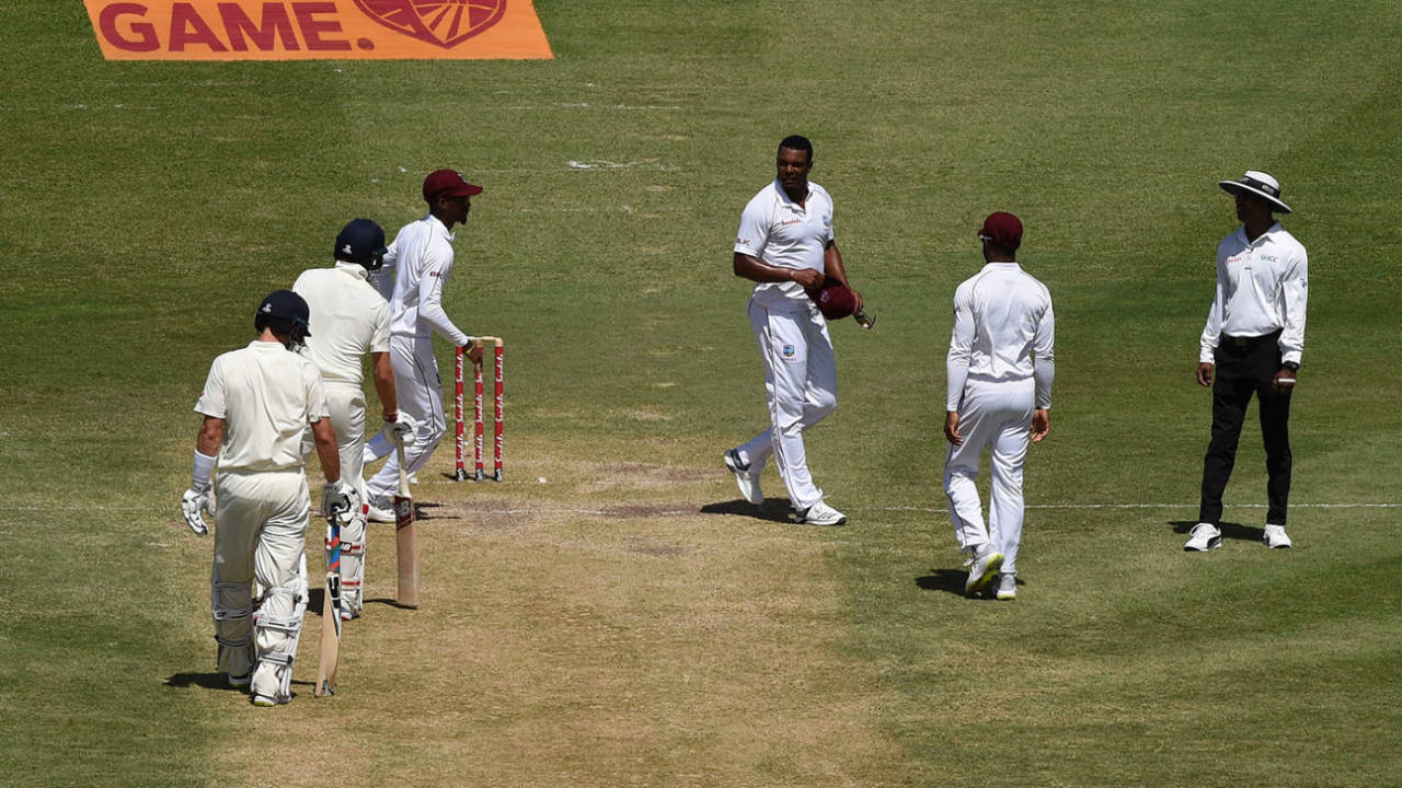 Shannon Gabriel and Joe Root appeared to exchange words, West Indies v England, 3rd Test, St Lucia, 3rd day, February 11, 2019