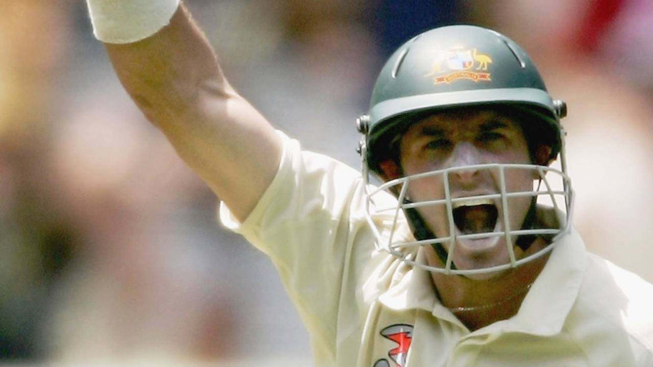 Michael Hussey celebrates his century against South Africa in the 2005 Boxing Day Test