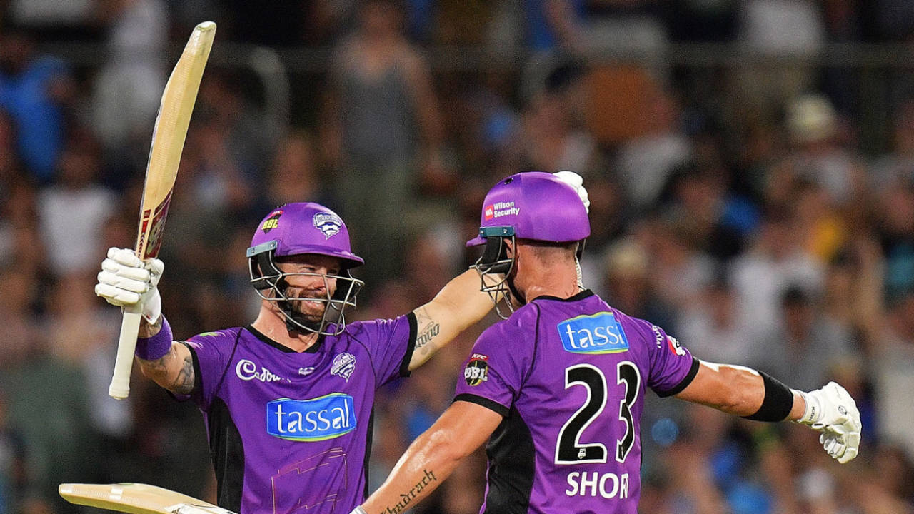 Matthew Wade and D'Arcy Short celebrate the 10-wicket win over Adelaide Strikers