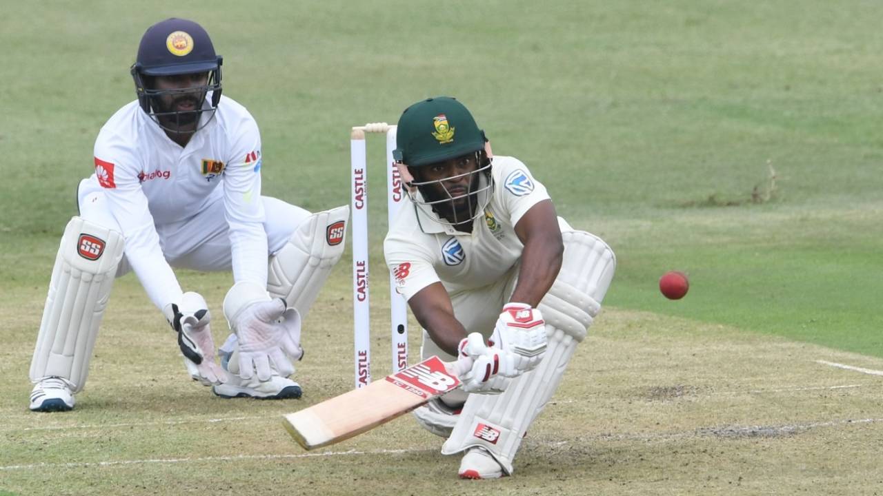 Temba Bavuma looks to paddle one fine, South Africa v Sri Lanka, 1st Test, Durban, 1st day, February 13, 2019