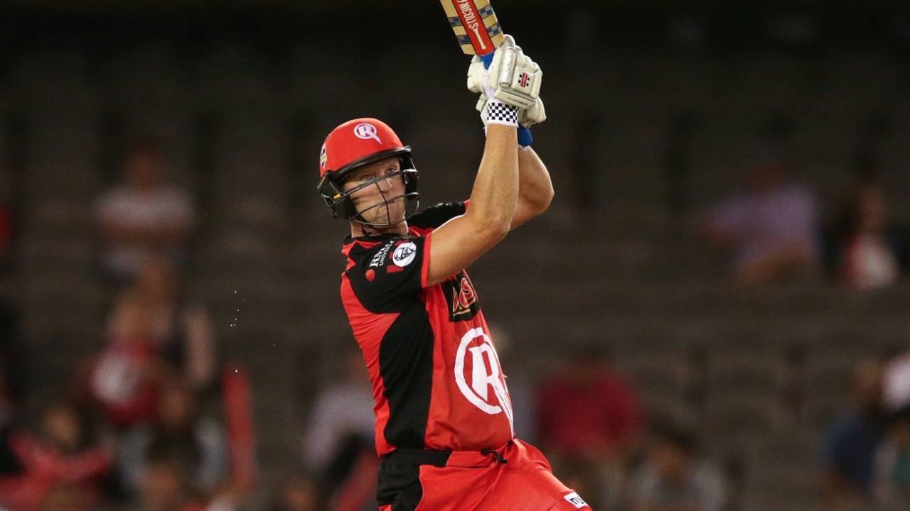 Cameron White muscles one over the boundary, Melbourne Renegades v Sydney Sixers, BBL 2019, semi-final, Melbourne, February 15, 2019