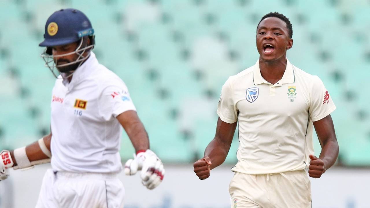 Kagiso Rabada sends Lahiru Thirimanne back, South Africa v Sri Lanka, 1st Test, Durban, 3rd day, February 15, 2019