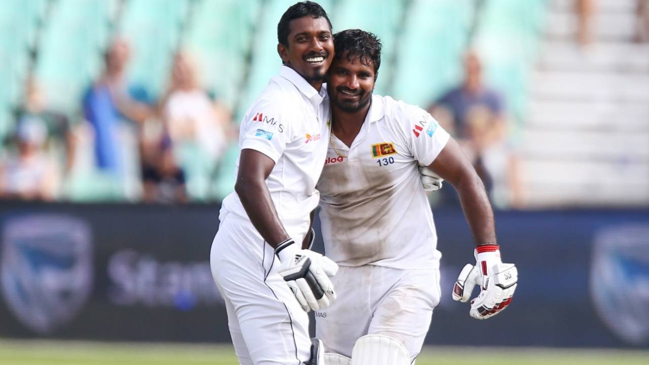Kusal Perera and Vishwa Fernando celebrate a sensational Sri Lanka win&nbsp;&nbsp;&bull;&nbsp;&nbsp;Getty Images