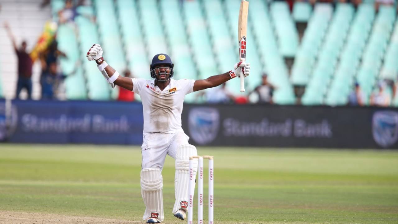 An ecstatic Kusal Perera after taking Sri Lanka to an improbable win, South Africa v Sri Lanka, 1st Test, Durban, 4th day, February 16, 2019