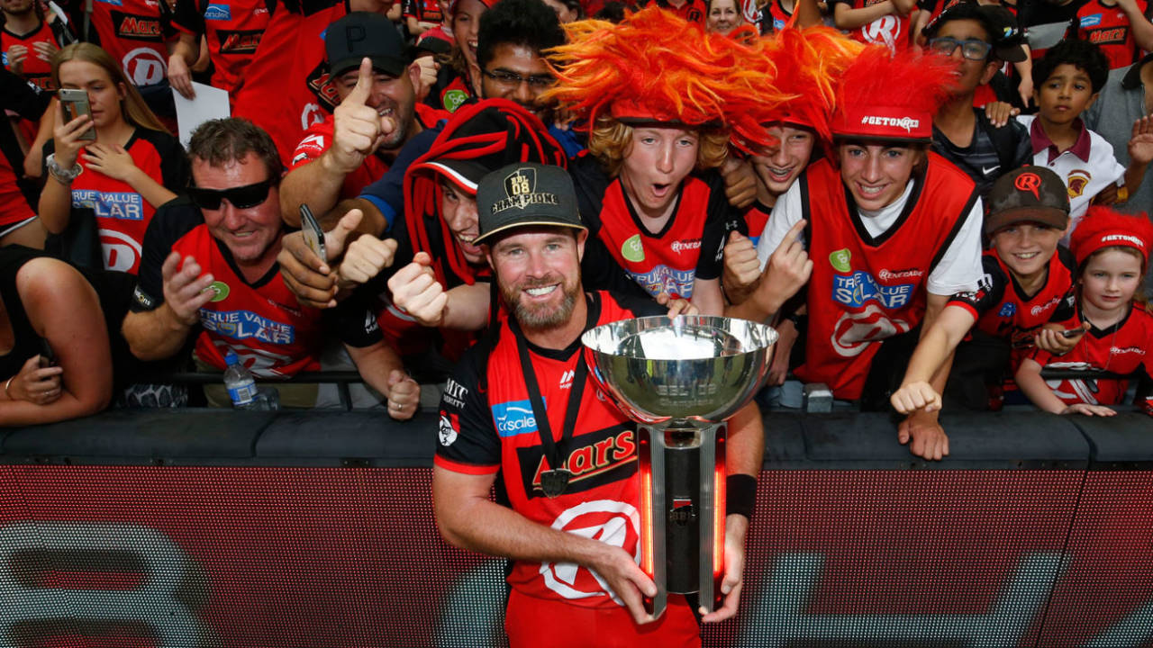 Dan Christian poses with the trophy, Melbourne Renegades v Melbourne Stars, Final, BBL 2018-19, Melbourne, 17 February, 2019