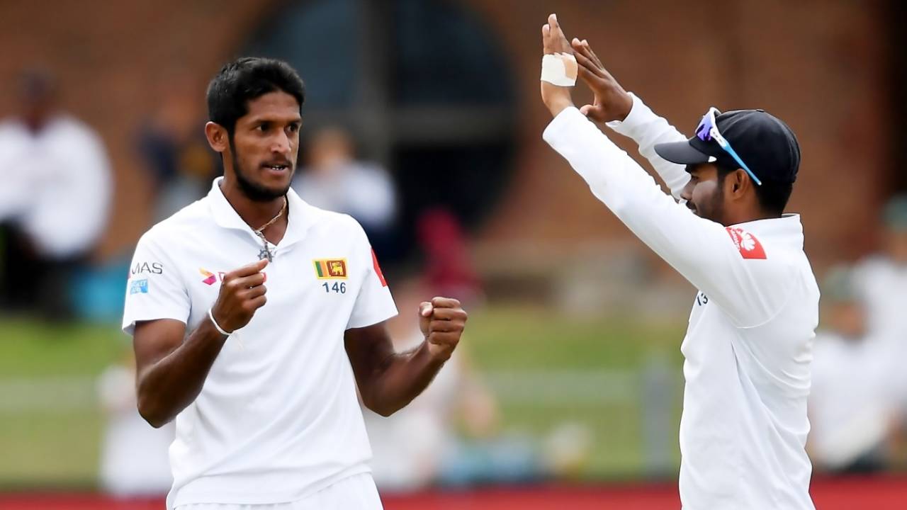 Kasun Rajitha is pumped up, South Africa v Sri Lanka, 2nd Test, Port Elizabeth, 2nd day, February 22, 2019