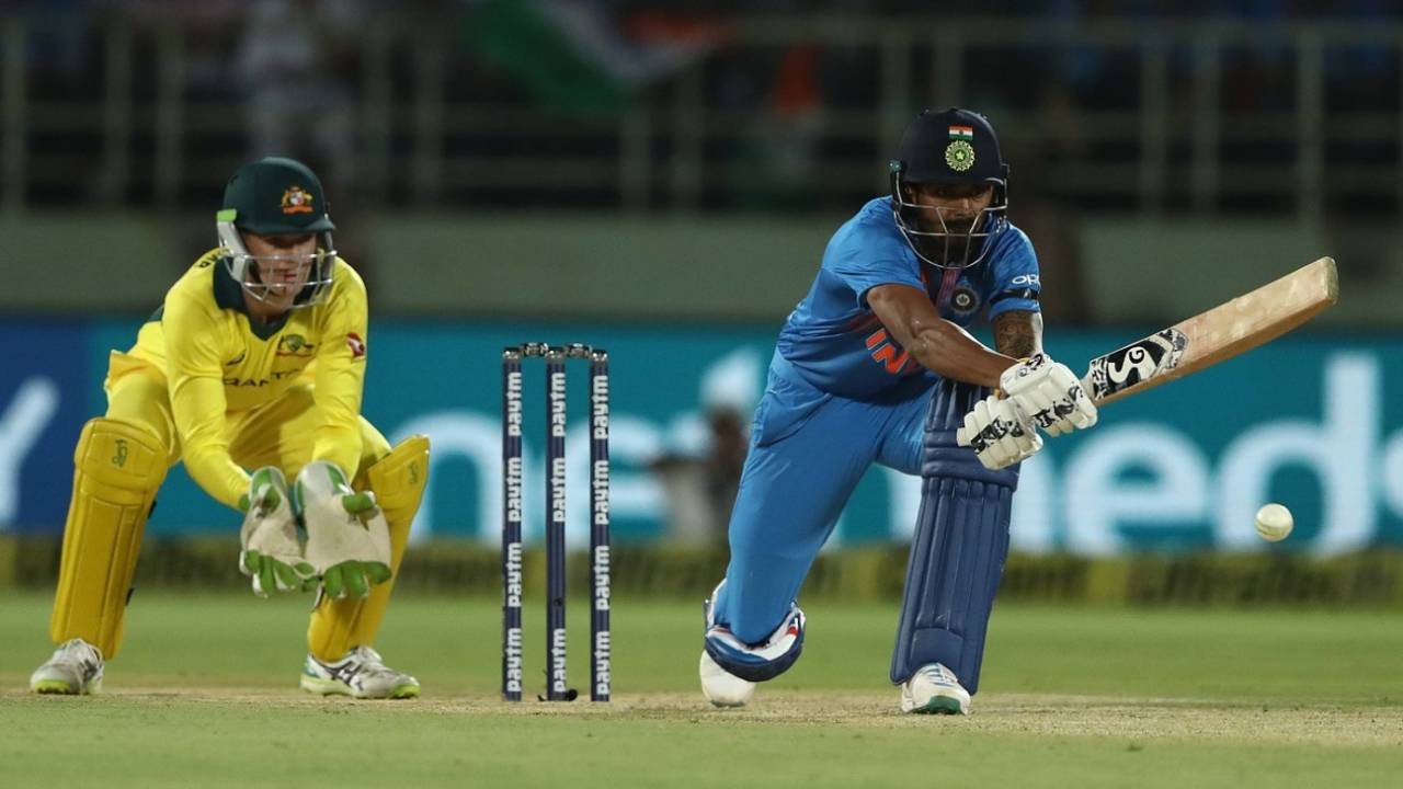 KL Rahul unfurls a reverse-sweep, India v Australia, 1st T20I, Vizag, February 24, 2019