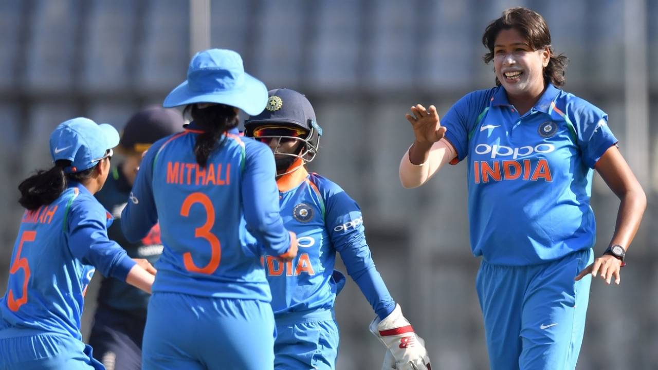 Jhulan Goswami took two wickets in her opening spell, India women v England women, 2nd ODI, Mumbai, February 25, 2019