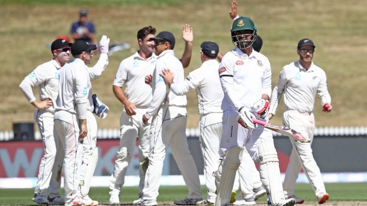 Tamim Iqbal falls after scoring a hundred, New Zealand v Bangladesh, 1st Test, Hamilton, 1st day, February 28, 2019