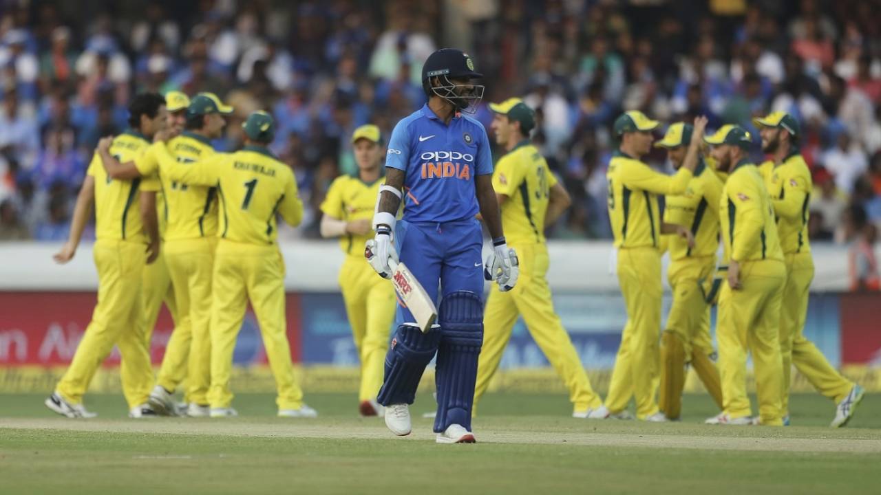 Shikhar Dhawan fell for a golden duck, India v Australia, 1st ODI, Hyderabad, March 1, 2019