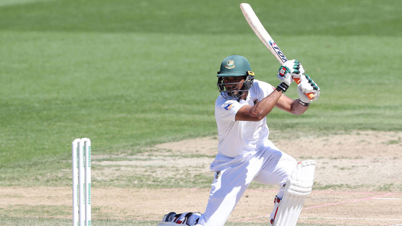 Mahmudullah drives through the off side during his career-best innings, New Zealand v Bangladesh, 1st Test, Hamilton, 4th day, March 3, 2019