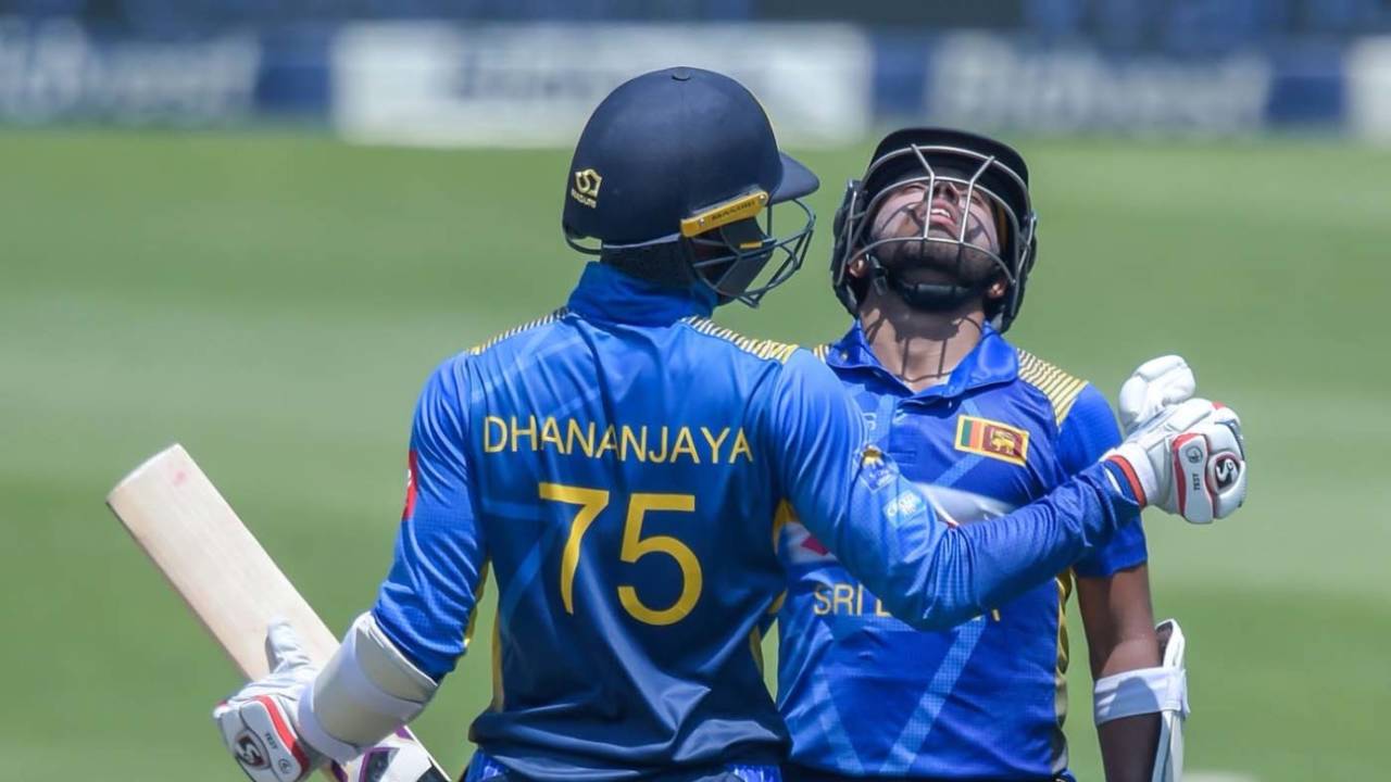 Dhananjaya de Silva congratulates Kusal Mendis on getting to his half-century, South Africa v Sri Lanka, 1st ODI, Johannesburg, March 3, 2019