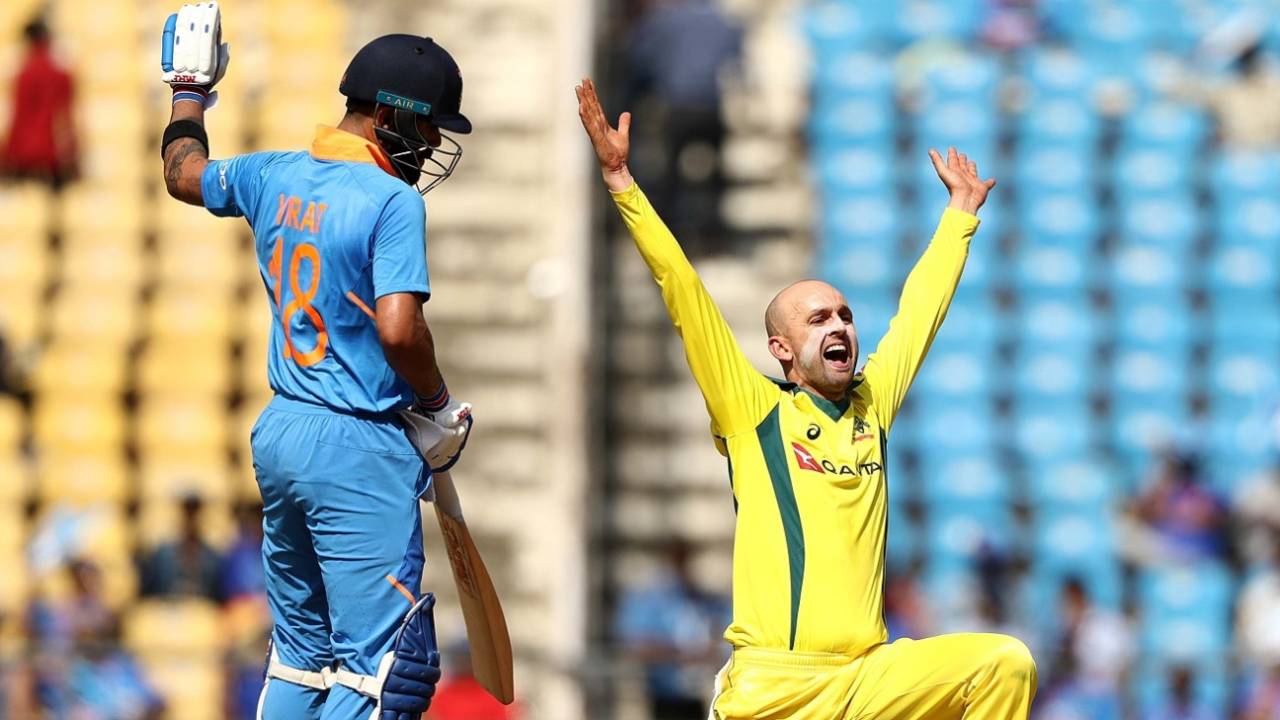 Nathan Lyon appeals successfully, India v Australia, 2nd ODI, Nagpur, March 5, 2019