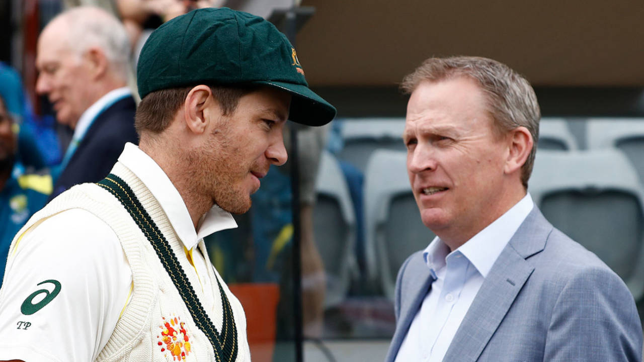 Kevin Roberts chats with Tim Paine, Canberra, February 1, 2019
