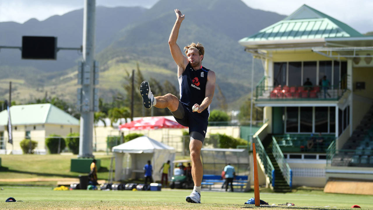David Willey bowls in the nets in Basseterre, West Indies v England, 2nd T20I, St Kitts