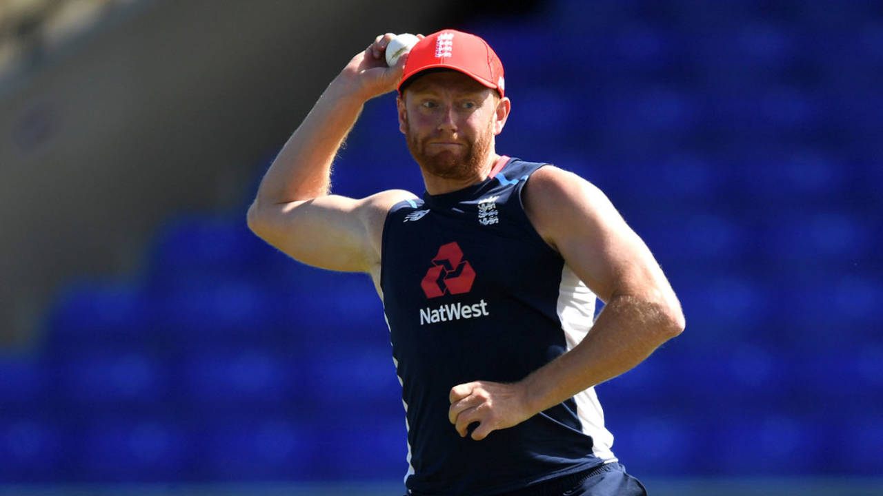 Jonny Bairstow takes part in a fielding drill during a nets session at Warner Park in Basseterre, St Kitts, March 7, 2019