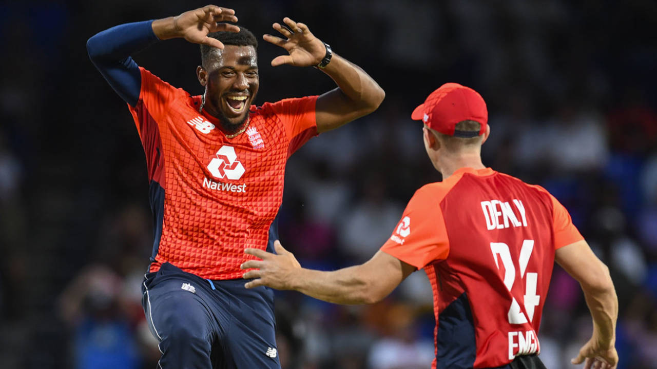 Chris Jordan claimed career-best figures of 4 for 6, West Indies v England, 2nd T20I, , St Kitts, March 8, 2019