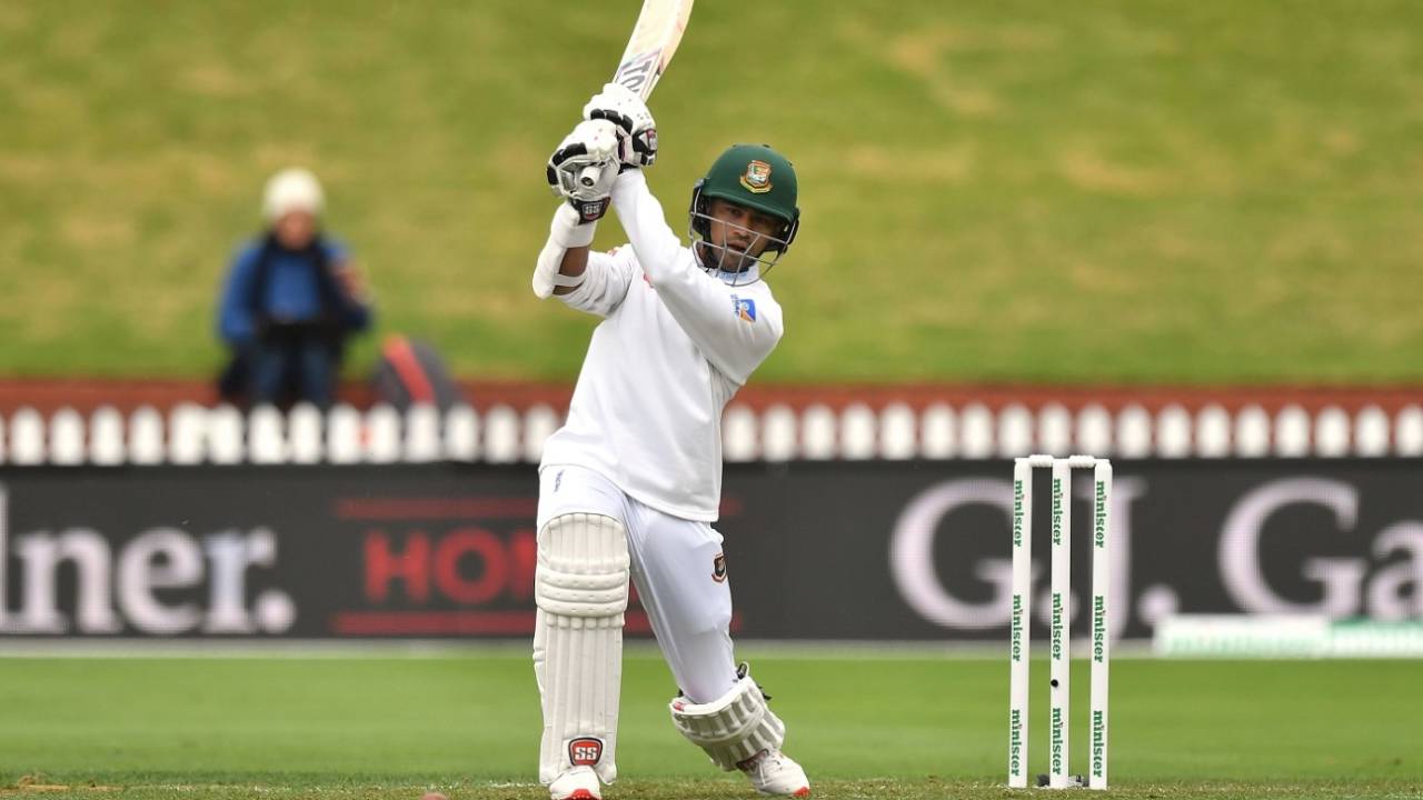 Shadman Islam plays a drive, New Zealand v Bangladesh, 2nd Test, Wellington, 3rd day, March 10, 2019