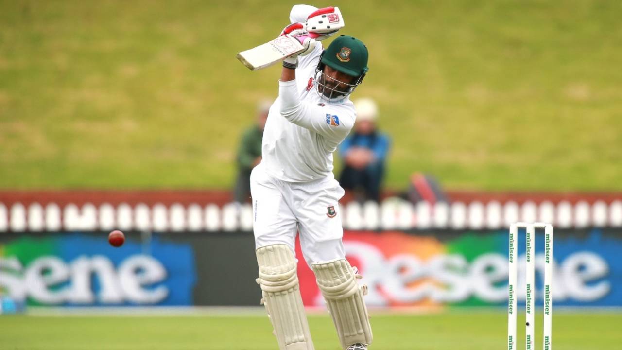 Tamim Iqbal plays a drive, New Zealand v Bangladesh, 2nd Test, Wellington, 3rd day, March 10, 2019