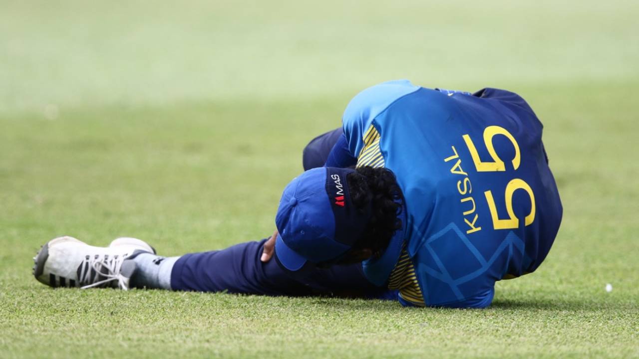 Kusal Perera was injured while fielding early in South Africa's innings, South Africa v Sri Lanka, 4th ODI, Durban, March 10, 2019