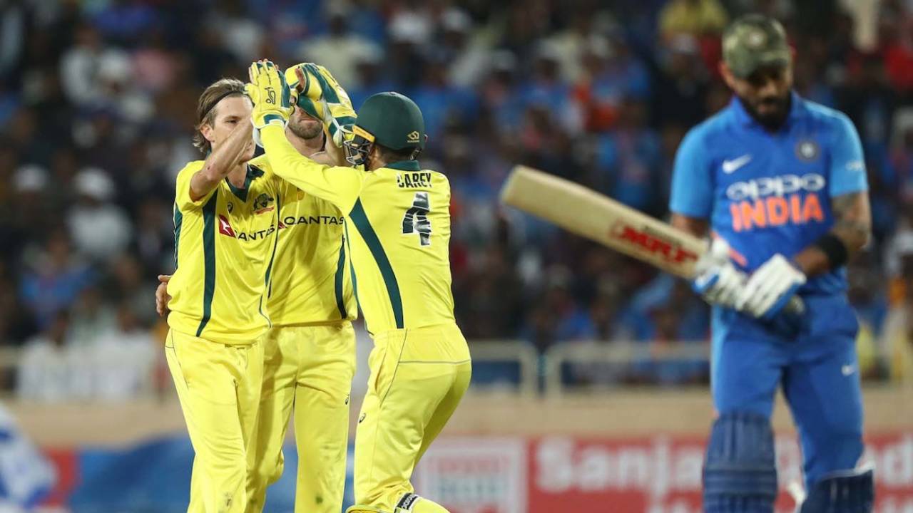 Virat Kohli was trapped leg before by Adam Zampa, India v Australia, 1st ODI, Hyderabad, March 1, 2019