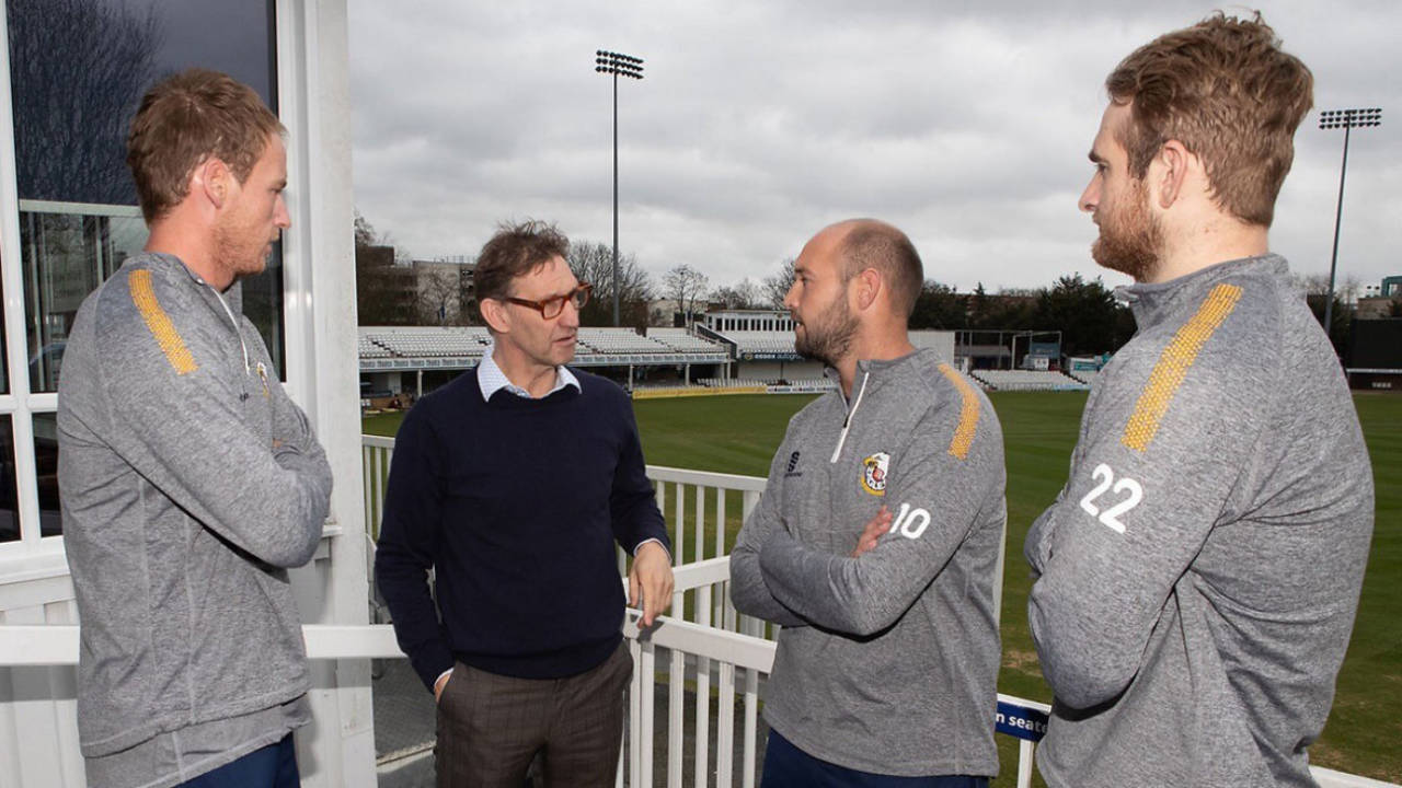 Tony Adams chats to Essex squad members during his visit to Chelmsford, March 7, 2019