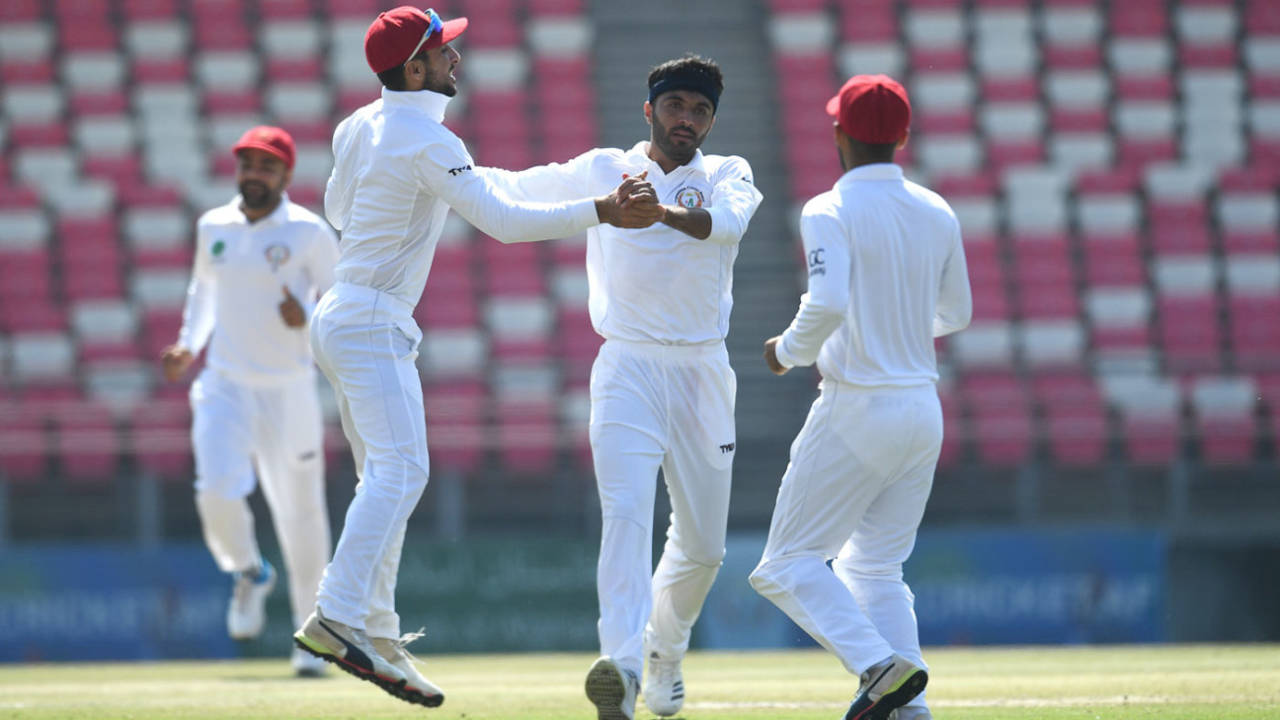 Yamin Ahmadzai celebrates after getting a wicket, Afghanistan v Ireland, Only Test, 1st day, Dehradun, March 15, 2019