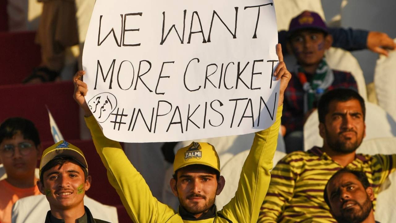 A fan makes an appeal for more cricket in Pakistan, Karachi, March 10, 2019