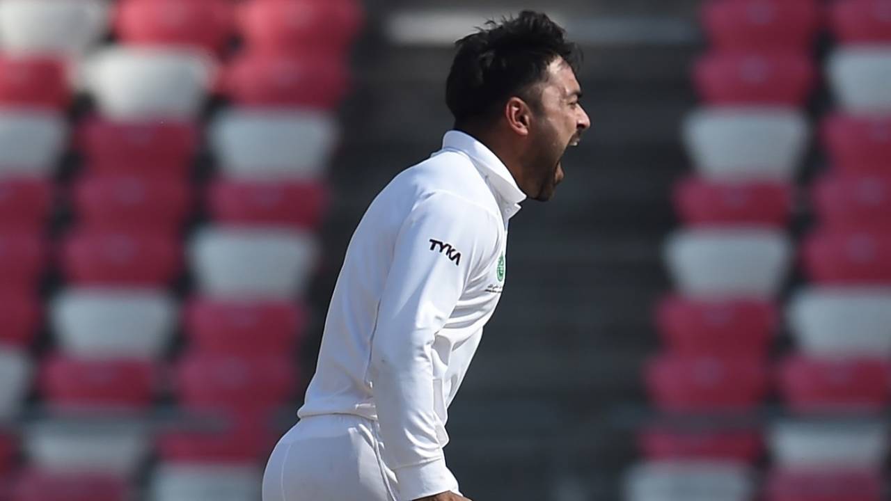 Rashid Khan is pumped after making a breakthrough, Afghanistan v Ireland, only Test, Dehradun, 2nd day, March 17, 2019