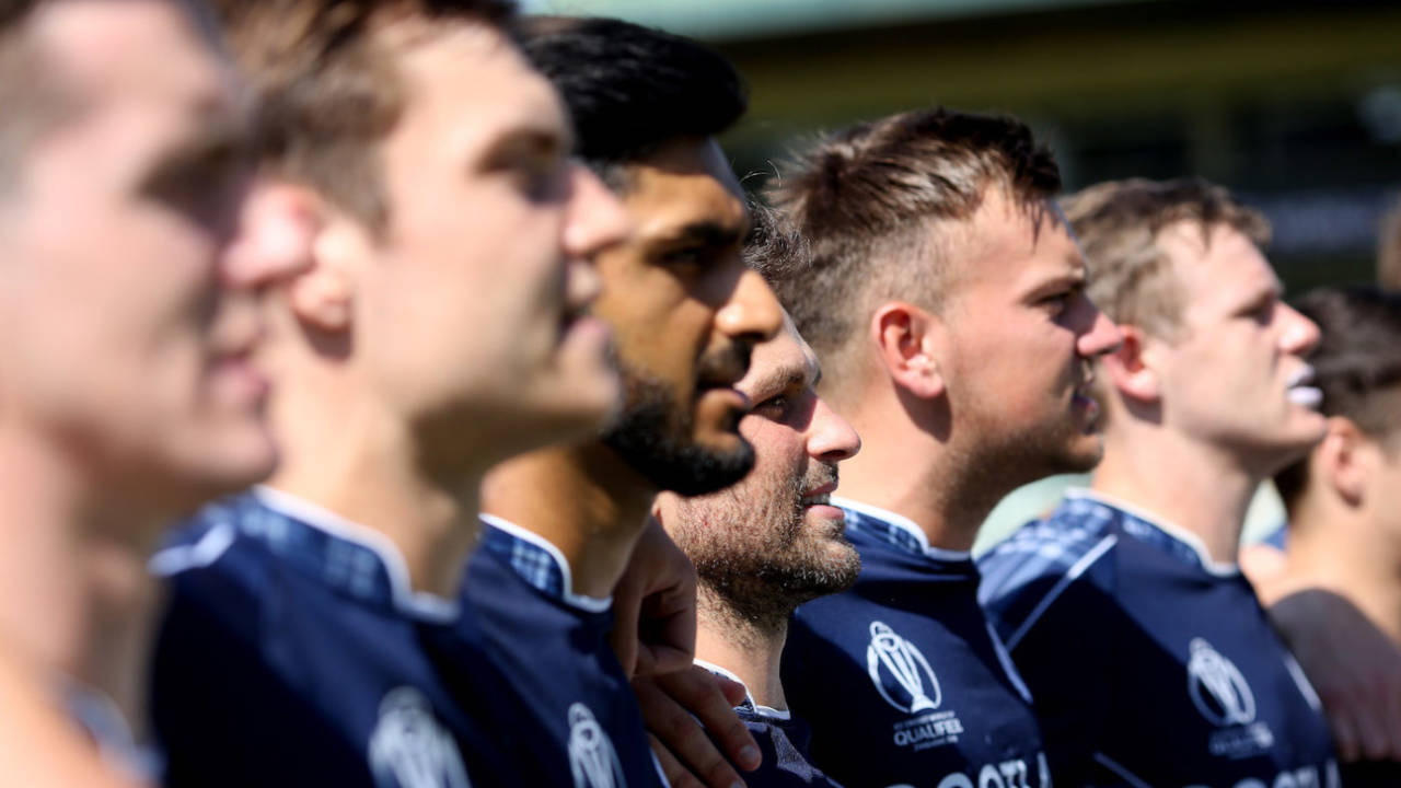 Scotland players line up, 31st Match, Super Sixes, ICC Cricket World Cup Qualifier at Harare, Zimbabwe, Mar 21, 2018