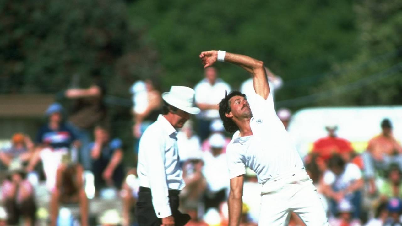 Bruce Yardley bowls during the Third Test match against England