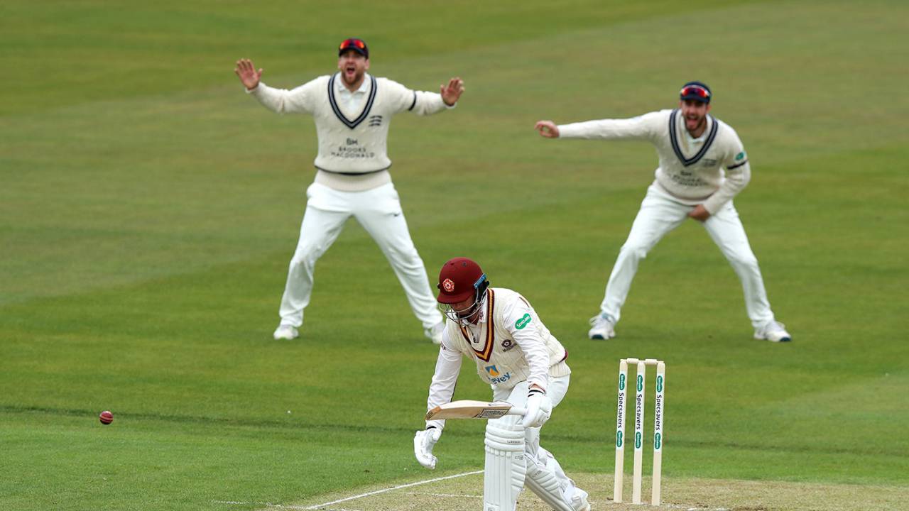 Rob Newton falls lbw to Tim Murtagh, Northants v Middlesex, County Championship Division Two, Wantage Road, April 5, 2019