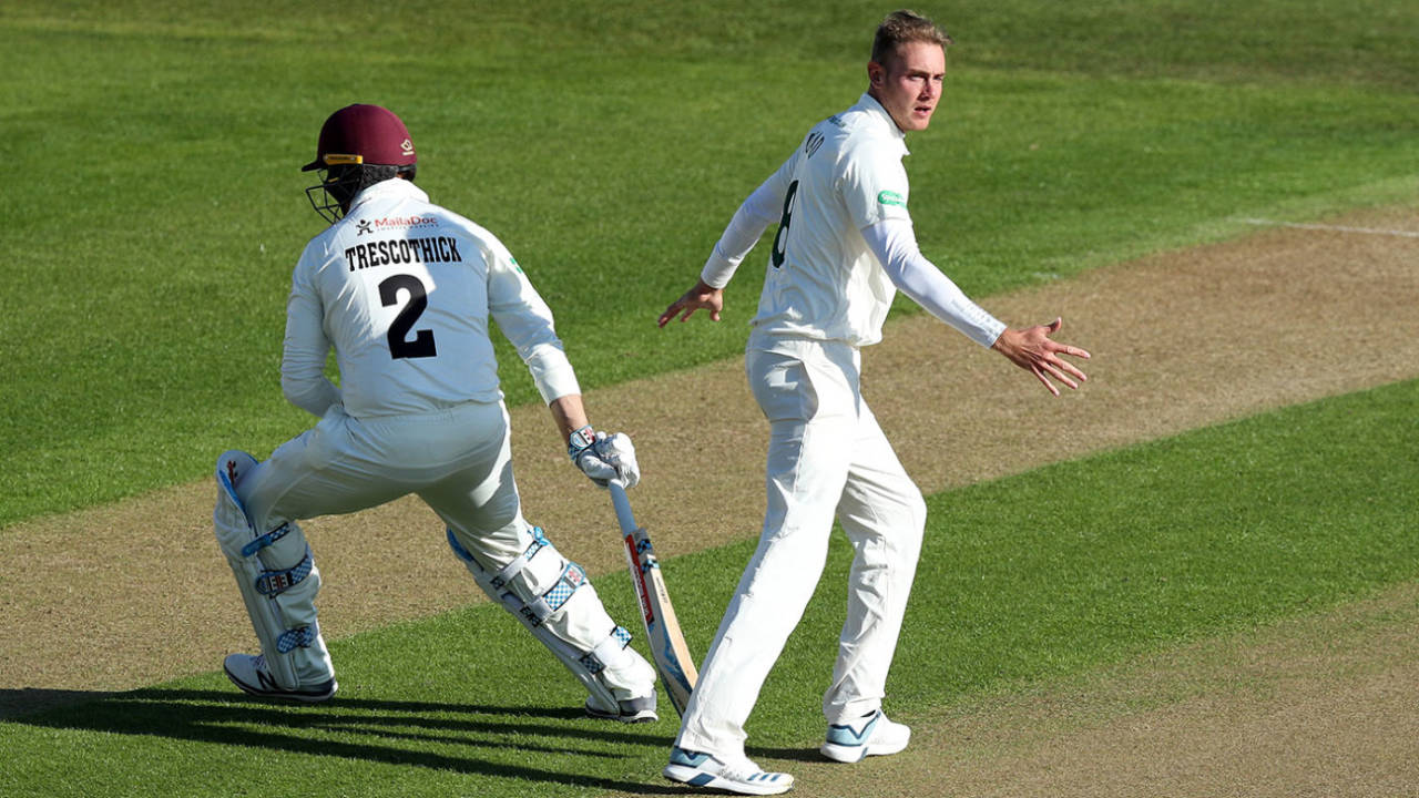 Stuart Broad and Marcus Trescothick, Nottinghamshire v Somerset, Trent Bridge, day 1, April 11, 2019