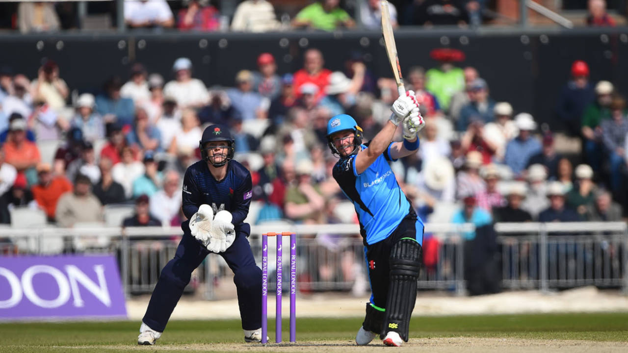 Riki Wessels hits down the ground, Lancashire v Worcestershire, Royal London Cup, North Group, Old Trafford, April 17, 2019